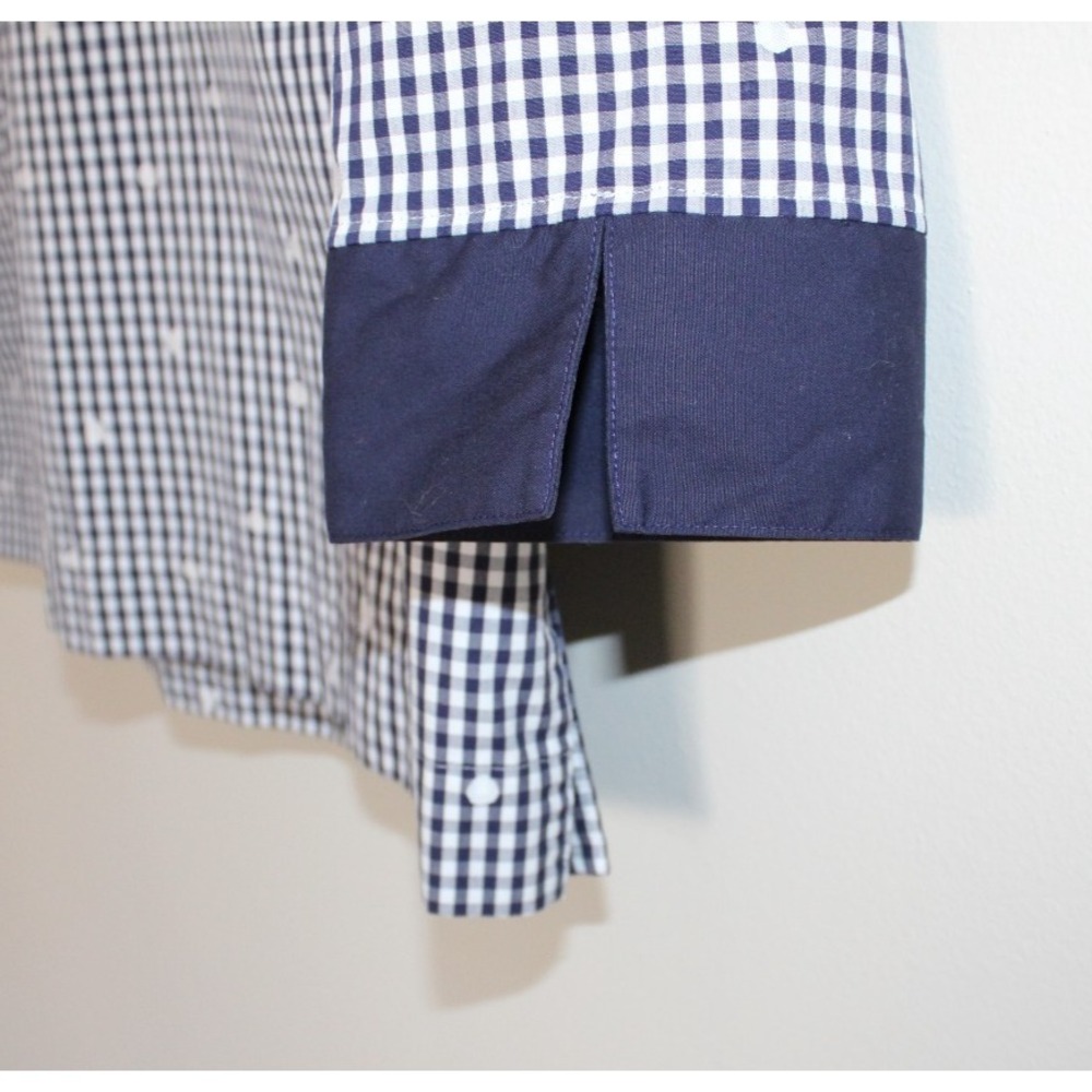 Coldwater Creek Gingham Check Plaid Polka Dot Navy Blue White Tunic Shirt Top PS - Picture 3 of 12